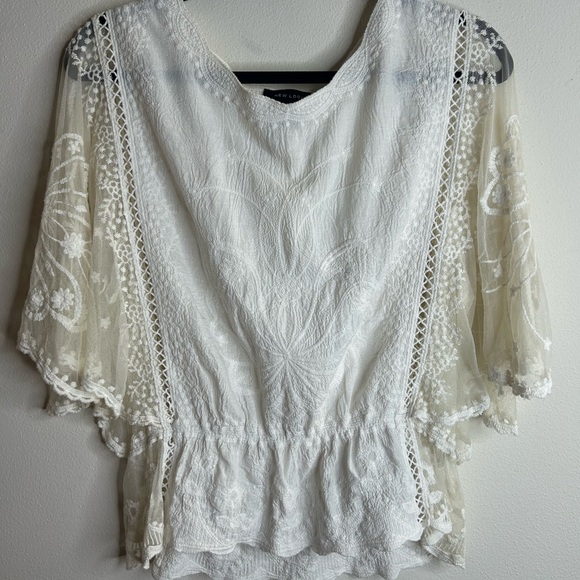 New Look Tops - New Look White Lace Blouse with Sheer Sleeves